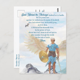 Archangel Michael Protection Courage Blue Prayer  Postcard