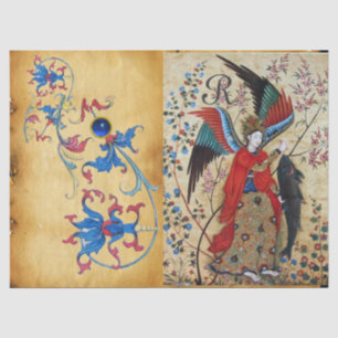 ARCHANGEL RAPHAEL AND FISH BLUE FLORAL PARCHMENT TISSUE PAPER