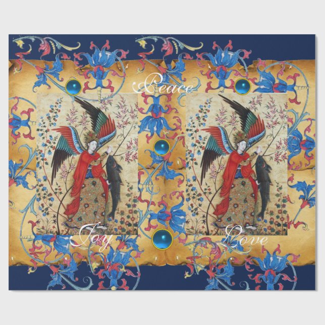 ARCHANGEL RAPHAEL AND FISH CHRISTMAS PARCHMENT WRAPPING PAPER (Flat)