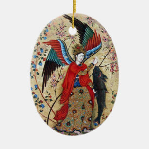 ARCHANGEL RAPHAEL AND FISH PARCHMENT CERAMIC TREE DECORATION