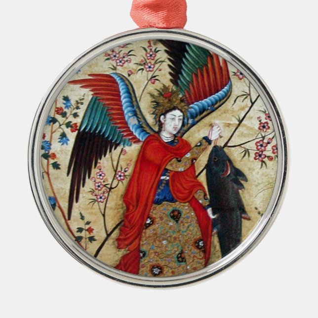 ARCHANGEL RAPHAEL AND FISH PARCHMENT METAL TREE DECORATION (Front)
