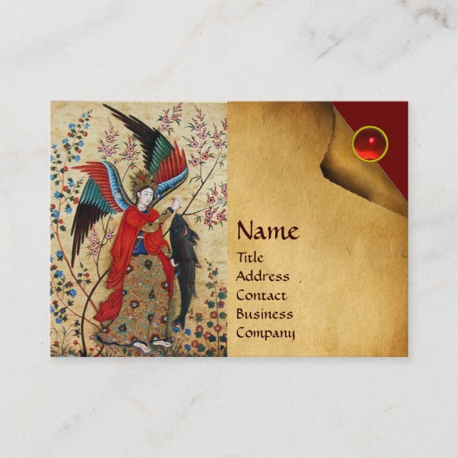 ARCHANGEL RAPHAEL AND FISH PARCHMENT MONOGRAM BUSINESS CARD (Front)