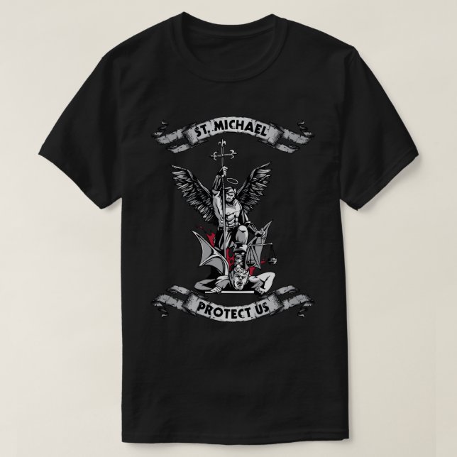 Archangel Saint Michael Protect Us Defend Us Long  T-Shirt (Design Front)