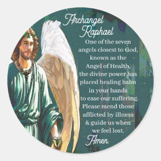 Archangel Saint Raphael Healing Angel Prayer Classic Round Sticker