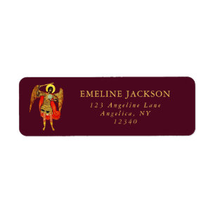 Archangel St Michael Guardian Angel Burgundy Gold Return Address Label