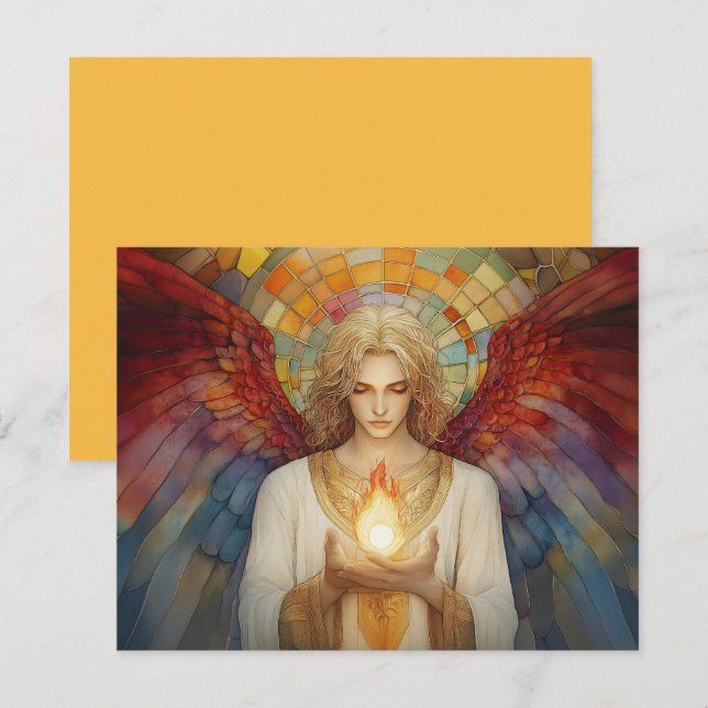 Archangel Uriel The Flame of God Rainbow Mosaic Invitation (Front/Back)