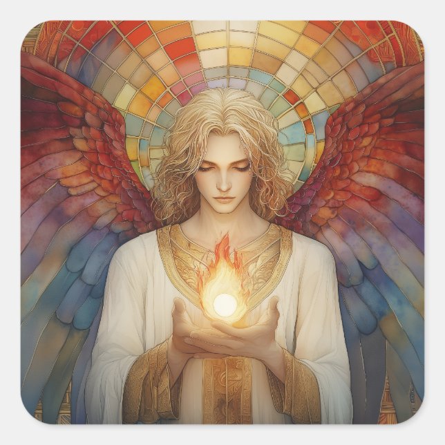 Archangel Uriel The Flame of God Rainbow Mosaic Square Sticker (Front)
