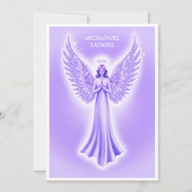 Archangel Zadkiel Purple And White Christmas  Holiday Card (Front)