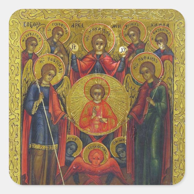 Archangels Orthodox Christian Byzantine Icon Square Sticker (Front)