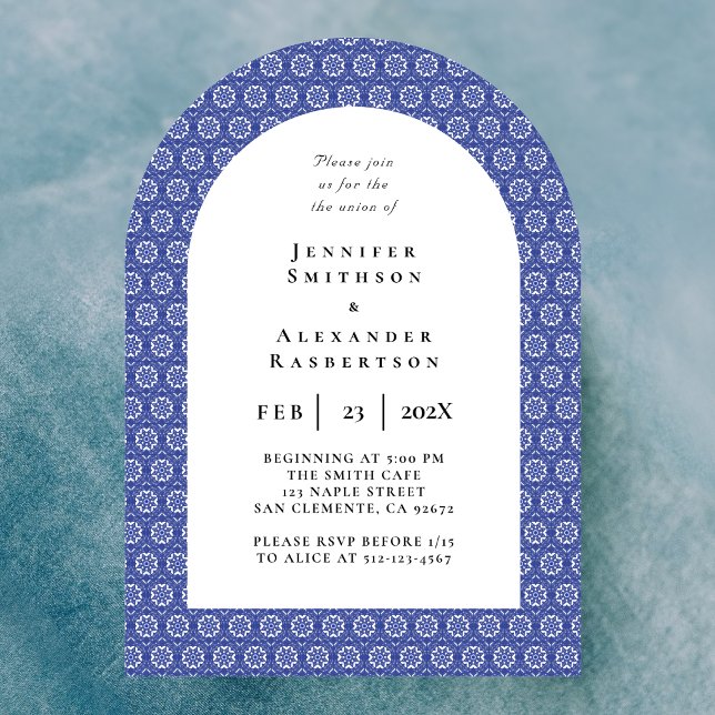 Arched Blue Tile Wedding Invitation (Creator Uploaded)