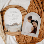 Arched Boho Watercolor Mountain Wedding Invitation<br><div class="desc">This is a mountain wedding invitation featuring a beautiful watercolor fall mountain scene and an elegant font pairing. Edit all wording and all colours except for the colour of the watercolor mountain scene. The colour of the evergreen drop is not editable. // For matching items, please visit the "SAWYER" collection...</div>