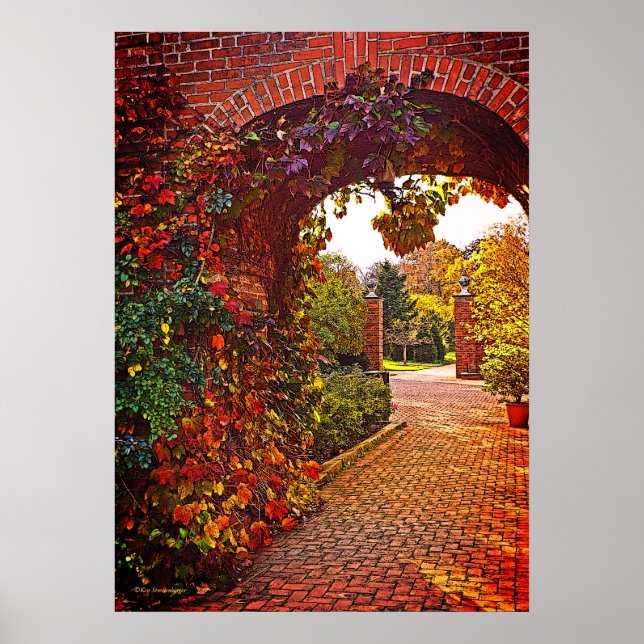 ARCHED BRICK ENTRYWAY, FALL FOLIAGE, GARDEN BEYOND POSTER (Front)