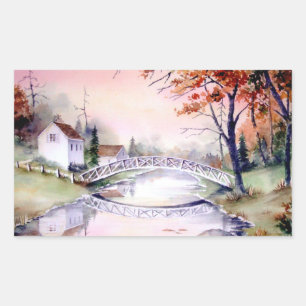 Arched Bridge Watercolor Painting Rectangular Sticker