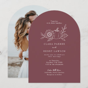 Arched Burgundy Pumpkin Photo Wedding Invitation