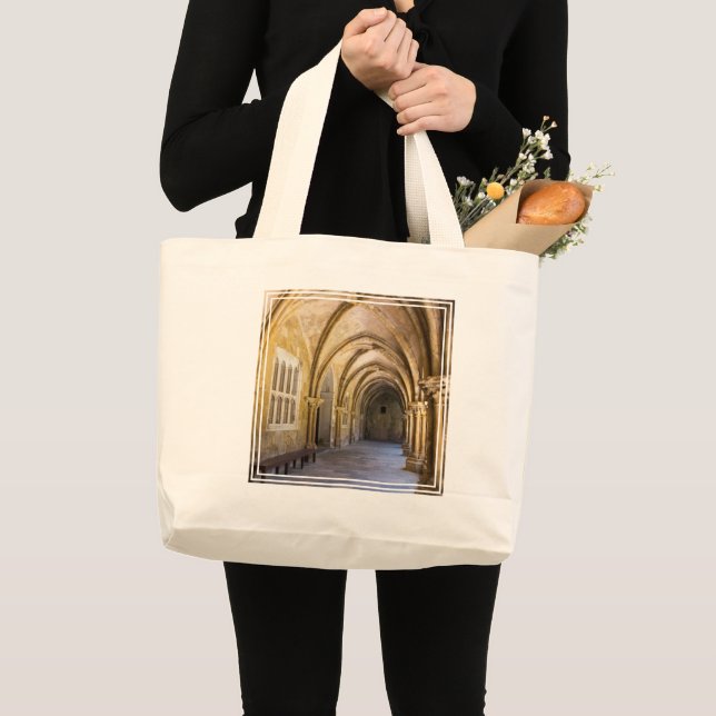 Arched Cathedral Cloister Hallway Large Tote Bag (Front (Product))