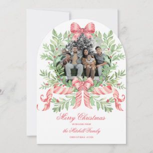 Arched Christmas Wreath CandyCane Bow   Photo Card