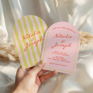 Arched Colorful Pinstripes Whimsical Wedding Invitation