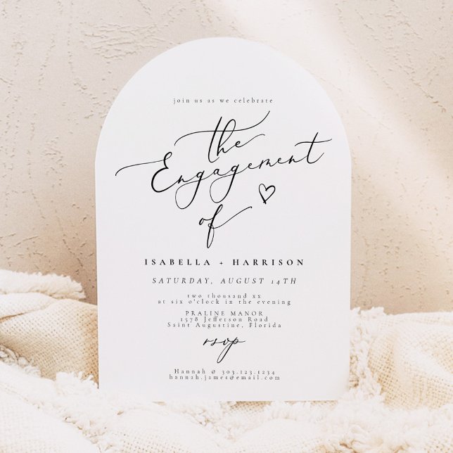 Arched Elegant Calligraphy Script Engagement Party Invitation (Elegant script arched engagement party invitation)
