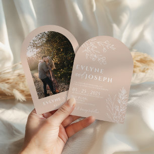 Arched Elegant Floral Blush Herbal Boho Wedding Invitation