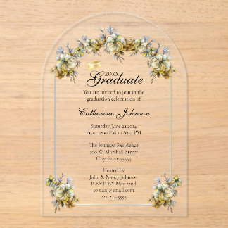 Arched Floral Graduation Acrylic Invitations