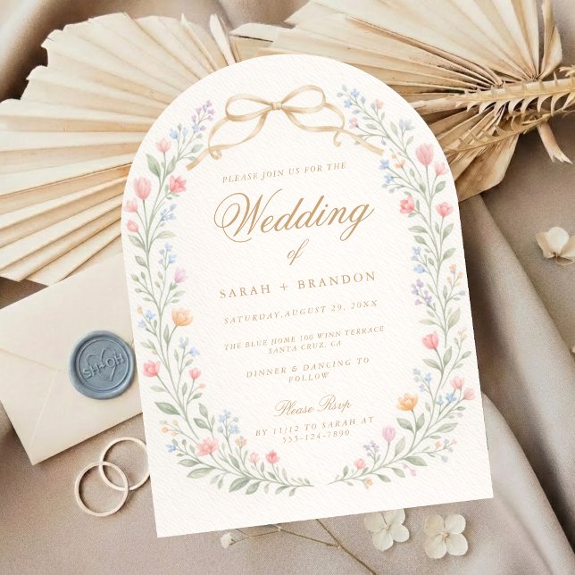 Arched Floral Wedding Monogram, Romantic Garden Invitation (Creator Uploaded)