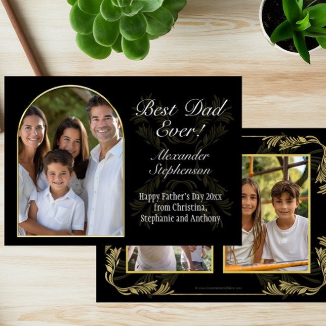 Arched Frame Best Dad Ever Fathers Day 3 Photo Card (fathers day 3 photo card with arched window frame design)