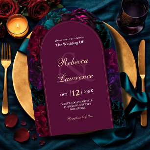 Arched Jewel Tone Floral Wedding Invitation