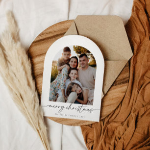 Arched Modern Script  Photo Family Christmas Card