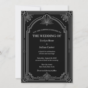 Arched Onyx Black Art Deco Wedding Invitation