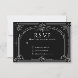 Arched Onyx Black Art Deco Wedding RSVP Card