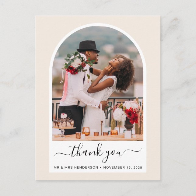 Arched Photo Cream Wedding Thank You Postcard (Front)