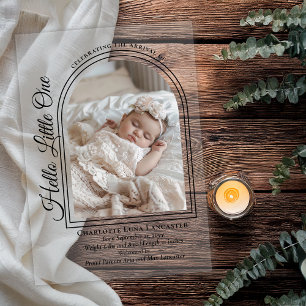 Arched Photo Elegant Script Birth Announcement