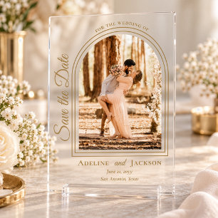 Arched Photo Elegant Script Save the Date Acrylic Invitations