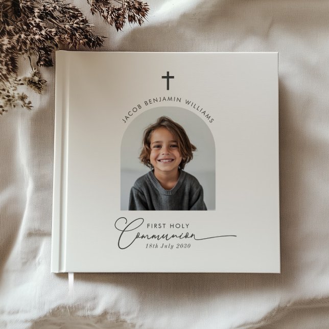 Arched Photo First Communion Boy Guest Book (Zazzle Arched Photo First Communion Boy Guest Book)