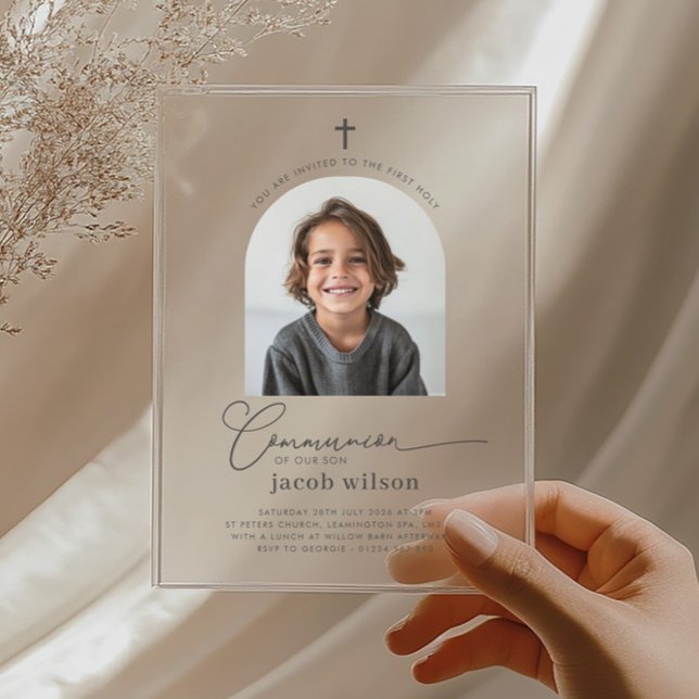 Arched Photo First Communion Boy Invitation (Zazzle Arched Photo First Communion Boy Invitation)