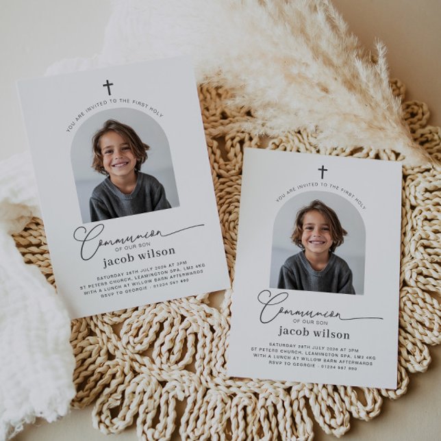 Arched Photo First Communion Boy Invitation (Creator Uploaded)
