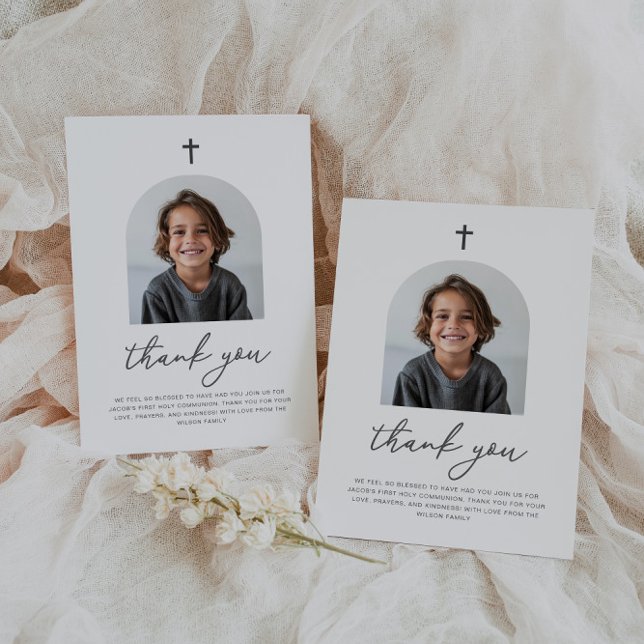 Arched Photo First Communion Boy Thank You (Zazzle Arched Photo First Communion Boy Thank You)