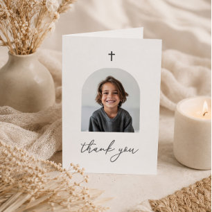 Arched Photo First Communion Boy Thank You Card