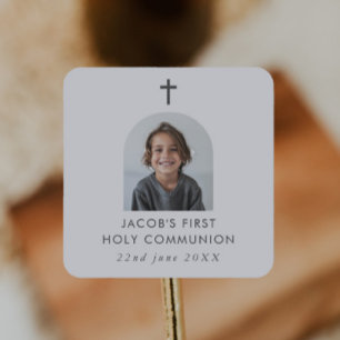 Arched Photo First Communion Boy Thank You Square Sticker