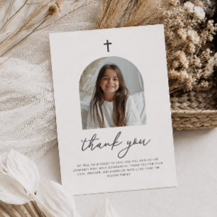 Arched Photo First Communion Girl Thank You Card