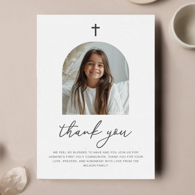 Arched Photo First Communion Girl Thank You Invitation (Creator Uploaded)