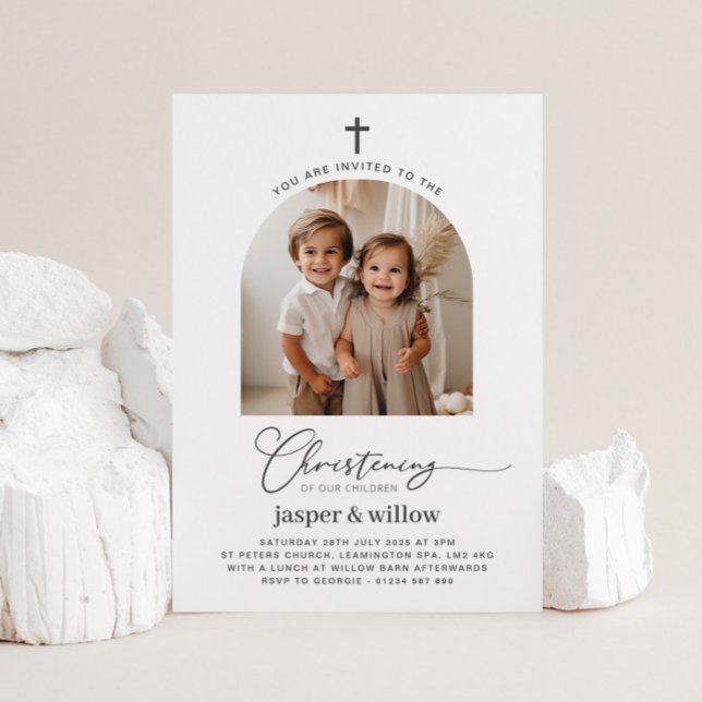 Arched Photo Joint Christening Invitation (Creator Uploaded)