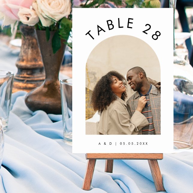 Arched Photo Text Boho Minimal Minimalist Wedding Table Number (Creator Uploaded)