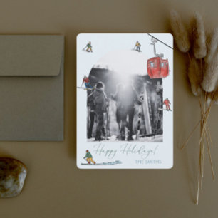 Arched photograph skiing happy holiday card