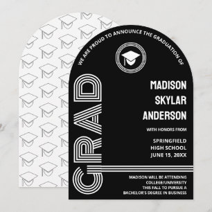 Arched Retro Black And White Custom Graduation Invitation