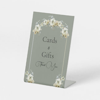 Arched Sage Green Floral Wedding Pedestal Sign