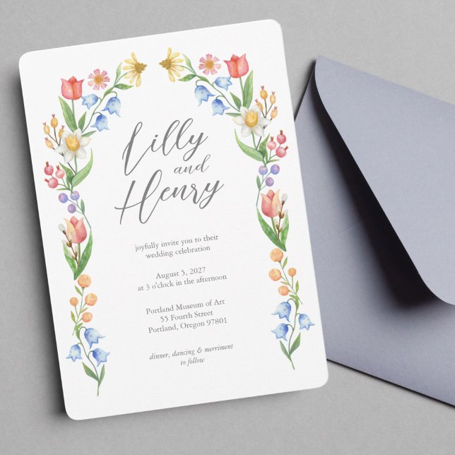 Arched Spring Flora Wedding Invitation (Creator Uploaded)