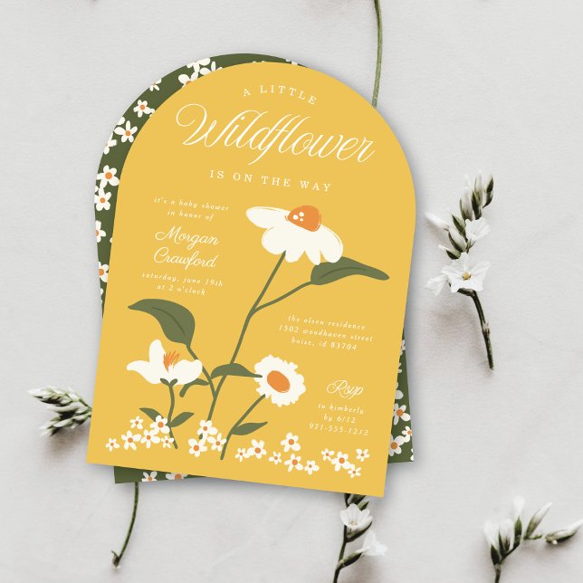 Arched Whimsical Woodland Wildflower Baby in Bloom Invitation (Creator Uploaded)