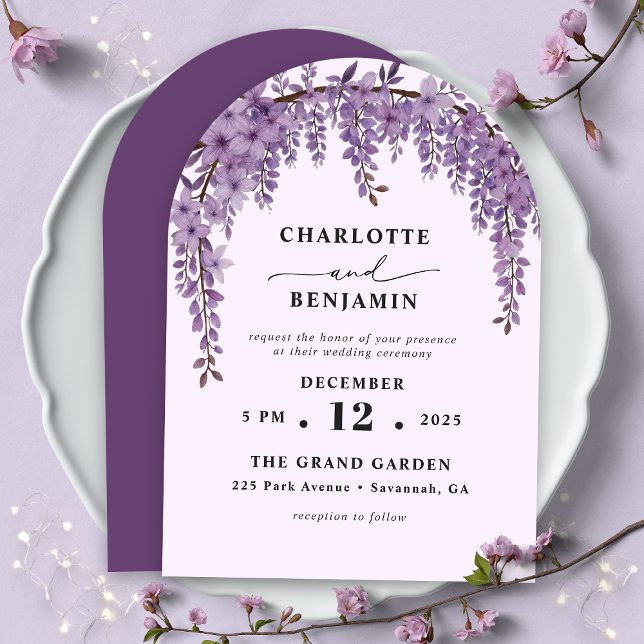 Arched Wisteria Branch Floral Garden Wedding  Invitation (Creator Uploaded)