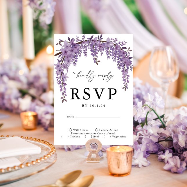 Arched Wisteria Branch Floral Wedding RSVP Card (Creator Uploaded)